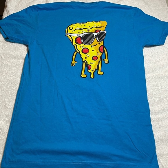 NWOT Knockaround Logo Pizza In Sunglasses Graphic Tee Adult Size Small Blue - Picture 4 of 6